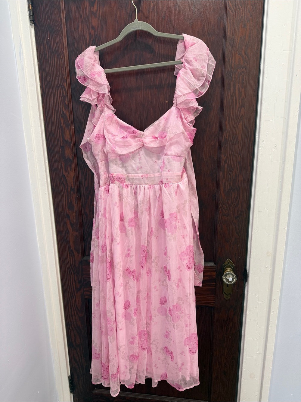 Midi Pink Ruffle Floral Dress